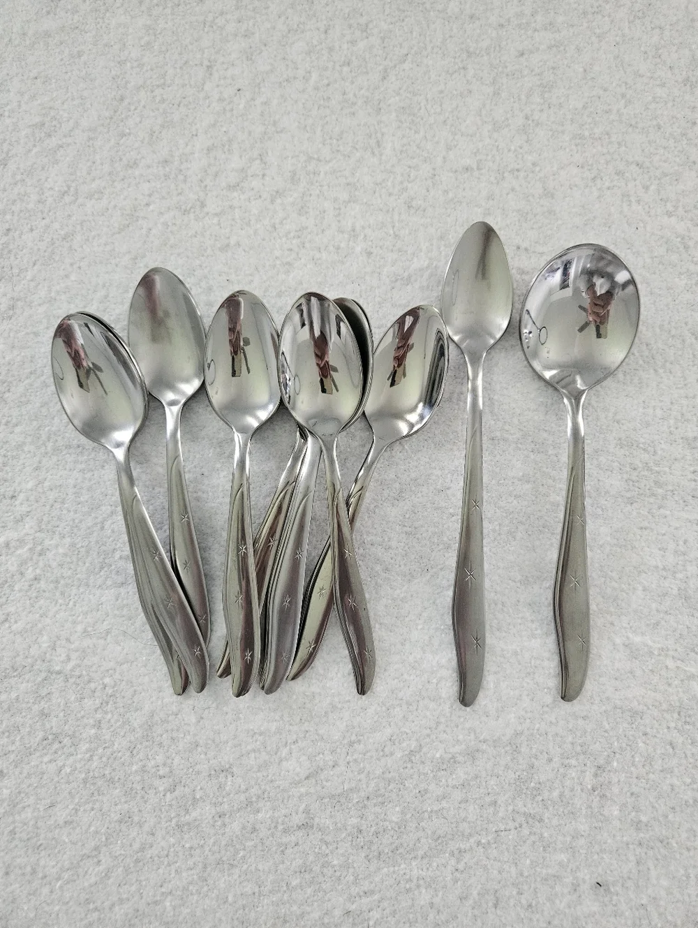 Mar Crest Atomic Star Stainless Flatware, 10 Teaspoons, 1 Ice Tea Spoon, 1 Soup